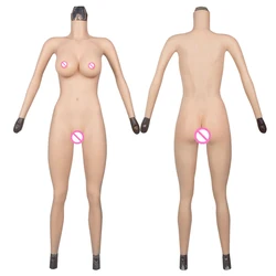 Artificial Breast Forms Fake Vagina Silicone Bodysuit with Arms for Crossdresser Transgender Sissy Shemale Crossdressing Cosplay