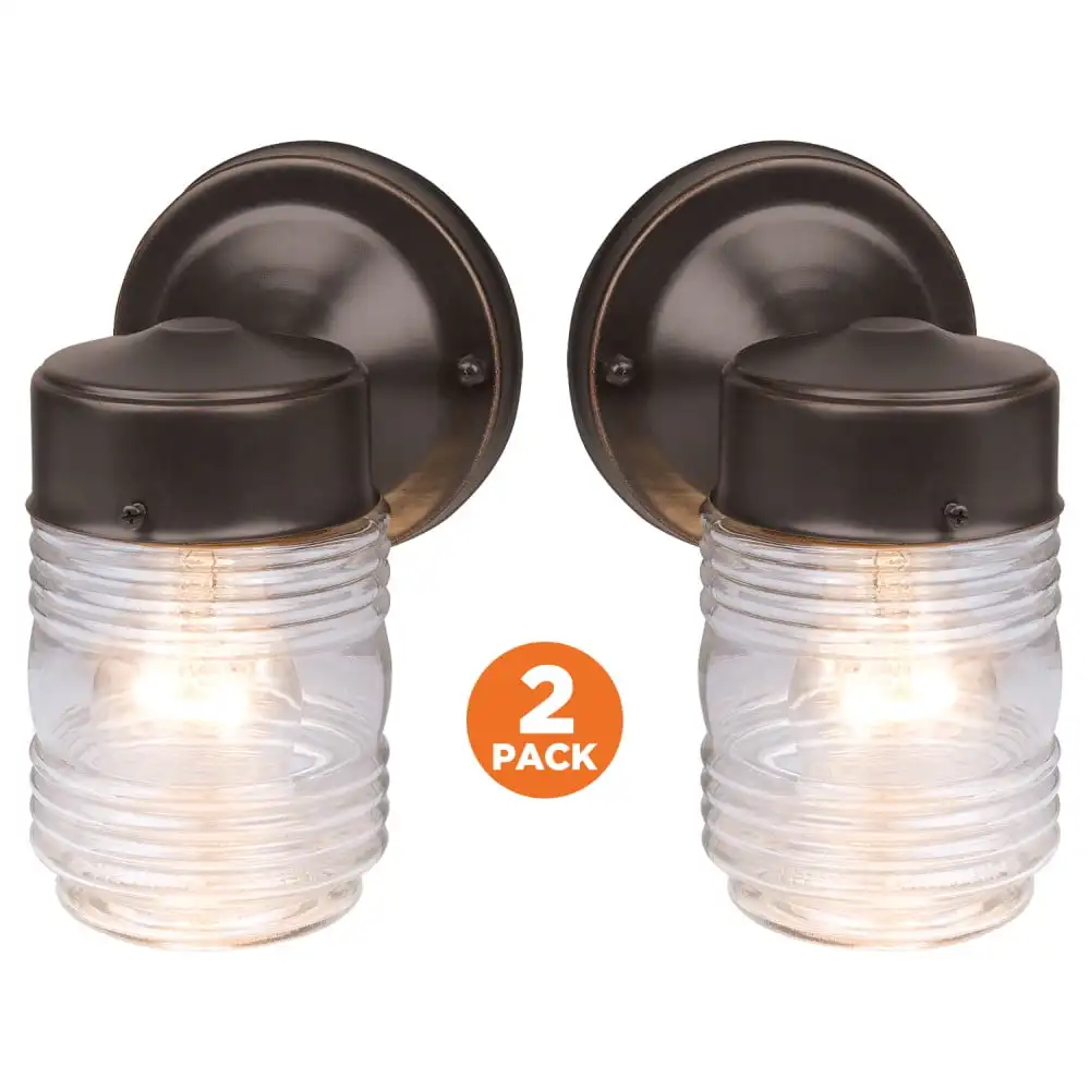 

2-Pack Jelly Jar Wall Light, Indoor/Outdoor Single Sconce for Porch, Patio & Entryway Lighting.