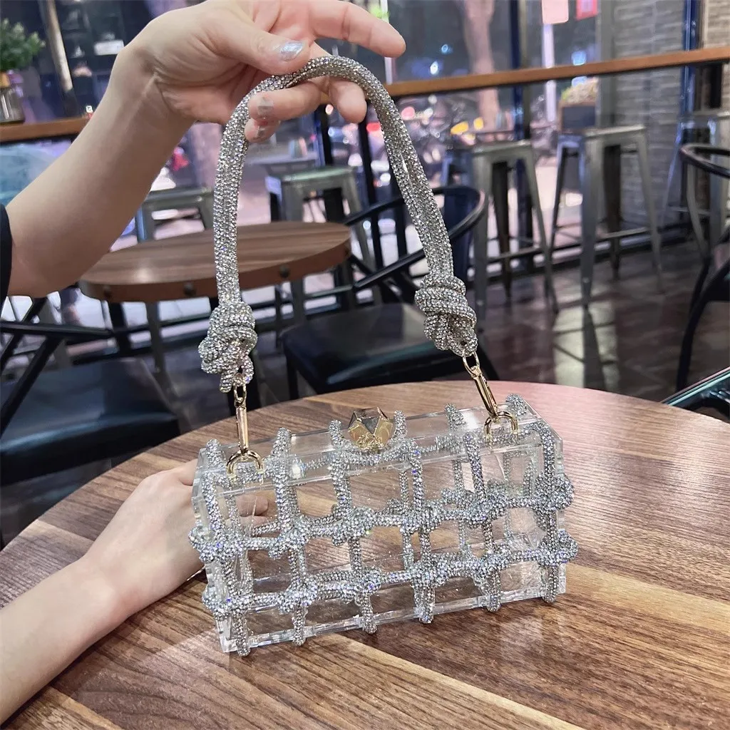 

Glitter Rhinestones Diamond Transparent Acrylic Box Luxury Women's Handbag Wedding Party Clutch Purse Shoulder Crossbody Bag