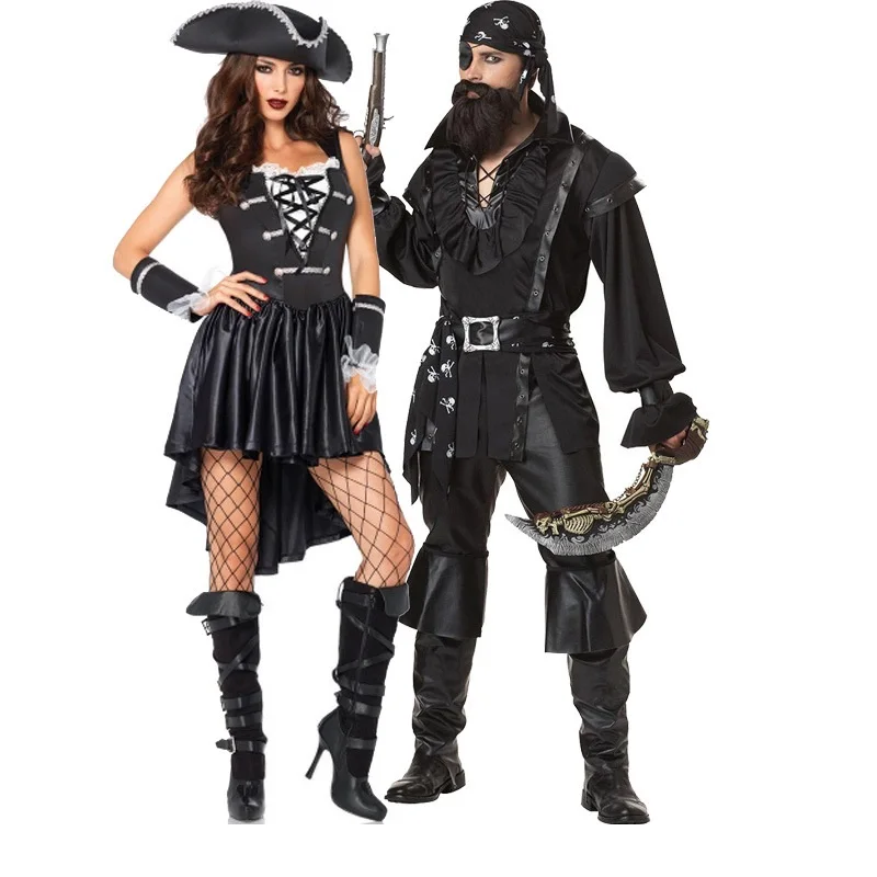 

Captain Sparrow Pirate Costumes Cosplay Carnival Halloween Caribbean Pirates Couple Costumes Captain Clubwear Suit Set No Weapon