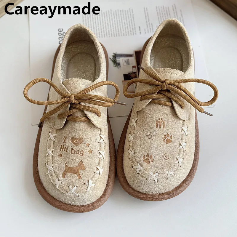Careaymade-New Wider toe women's Single shoes,cute student lace up round toe casual single shoes,low top artistic women's shoes