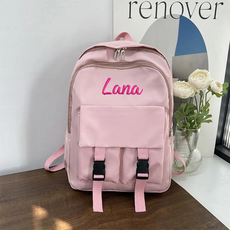 Customized Name For Student Buckle Backpack Large Capacity Backpack, Solid Color, Men's Backpack, Women's Backpack