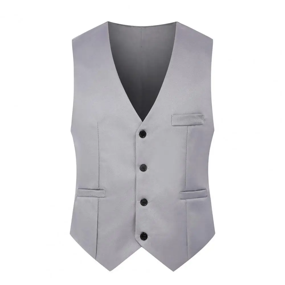 Gilet de couleur unie pour hommes, gilet de printemps sans manches à col en V simple pour le travail