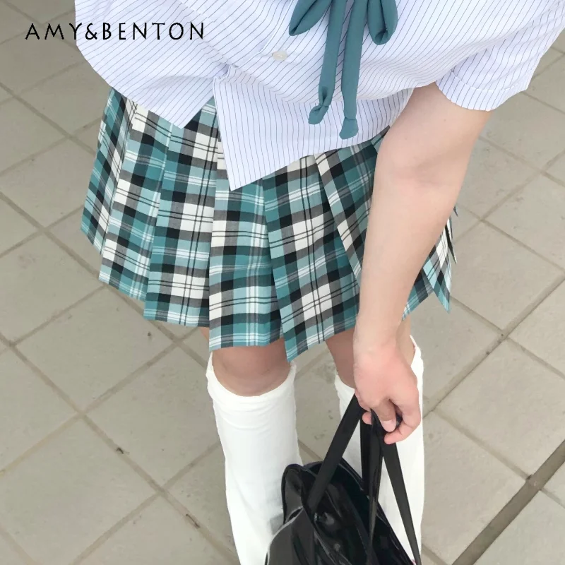 2024 New Japanese Jk Uniform Original Casual Style Summer Green Plaid Waist Thin Slim A Line Fashion Versatile Skirt For Girls