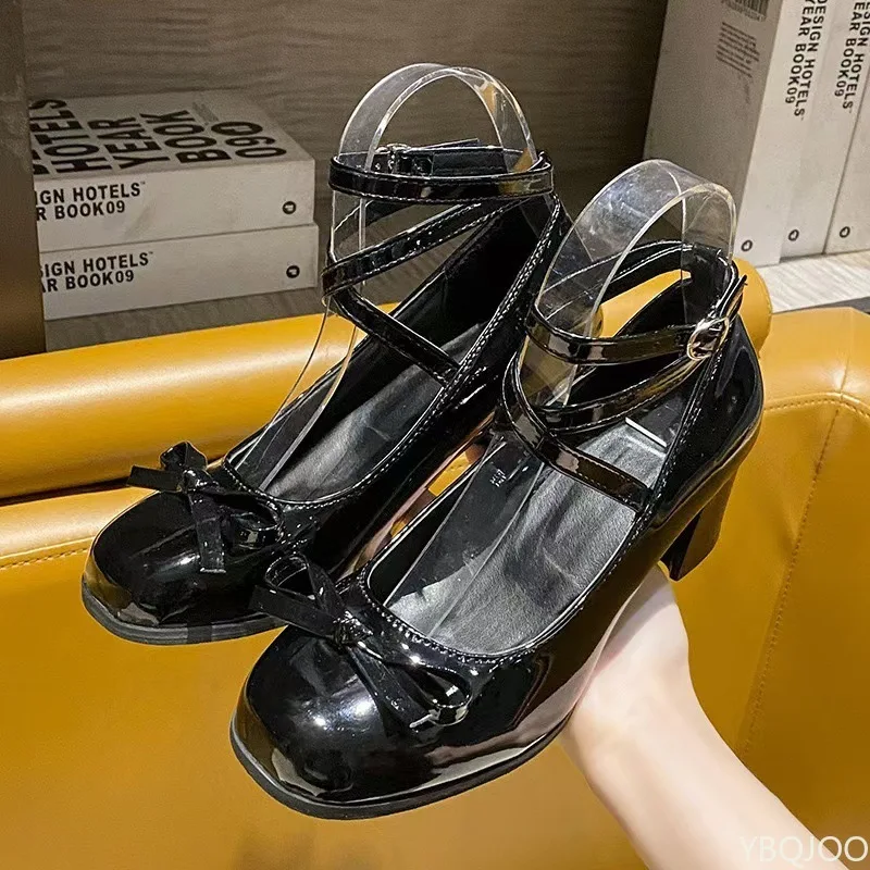 أحذية نسائية عصرية متعددة الاستخدامات بإبزيم متقاطع أحذية نسائية أنيقة وبسيطة بمقدمة مربعة وكعب عالٍ مريح #6