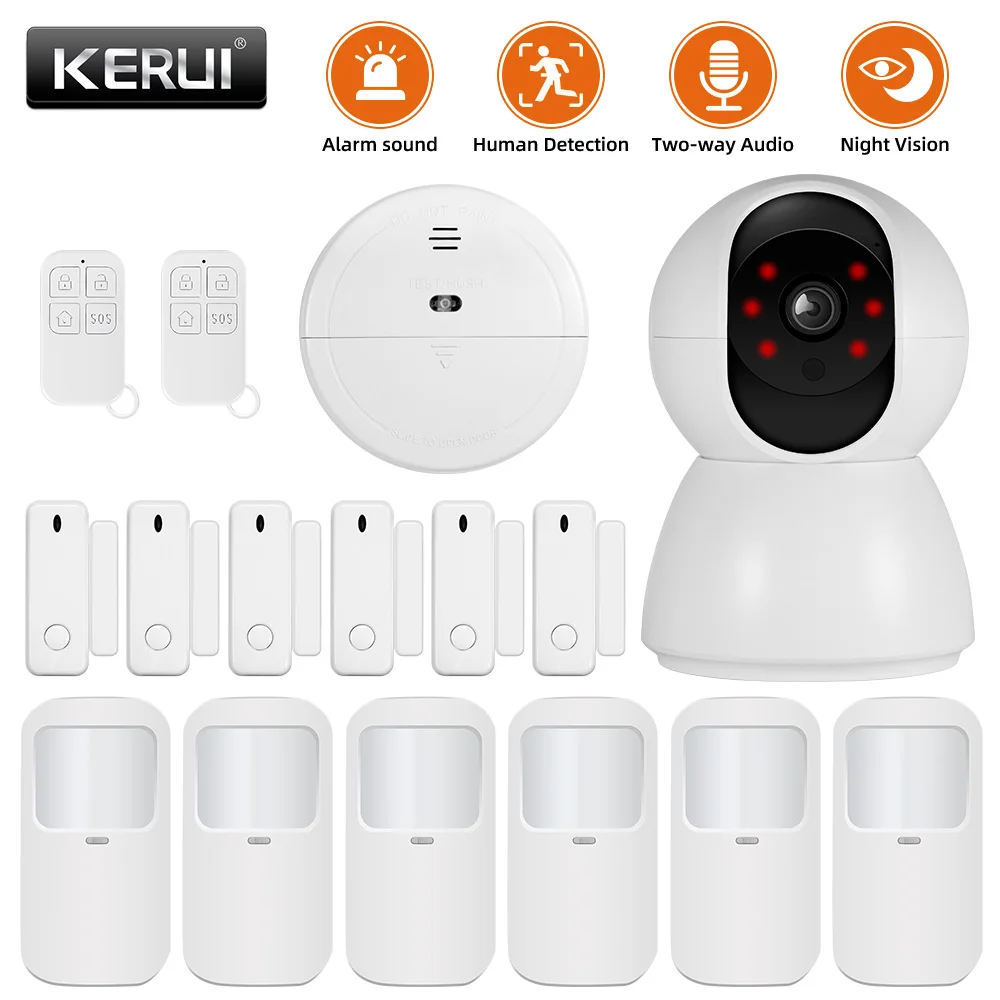 KERUI Home Security Burglar Alarm System 3MP IOT Camera Alarm System Surveillance Kit with Motion Detector Sensor APP Control