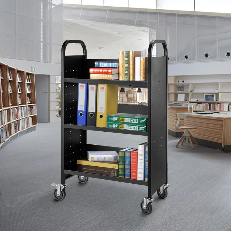 200LBS Library , 30x14x45 Rolling , Single Sided V-Shaped Sloped with 4 Lockable Wheels Home Office and School Truck in Blac