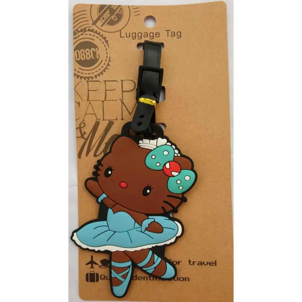 

Новый Hello Kitty черная кожа мультяшная багажная бирка прекрасный интернат дорожные аксессуары для багажа украшение в гавайском стиле праздничный подарок