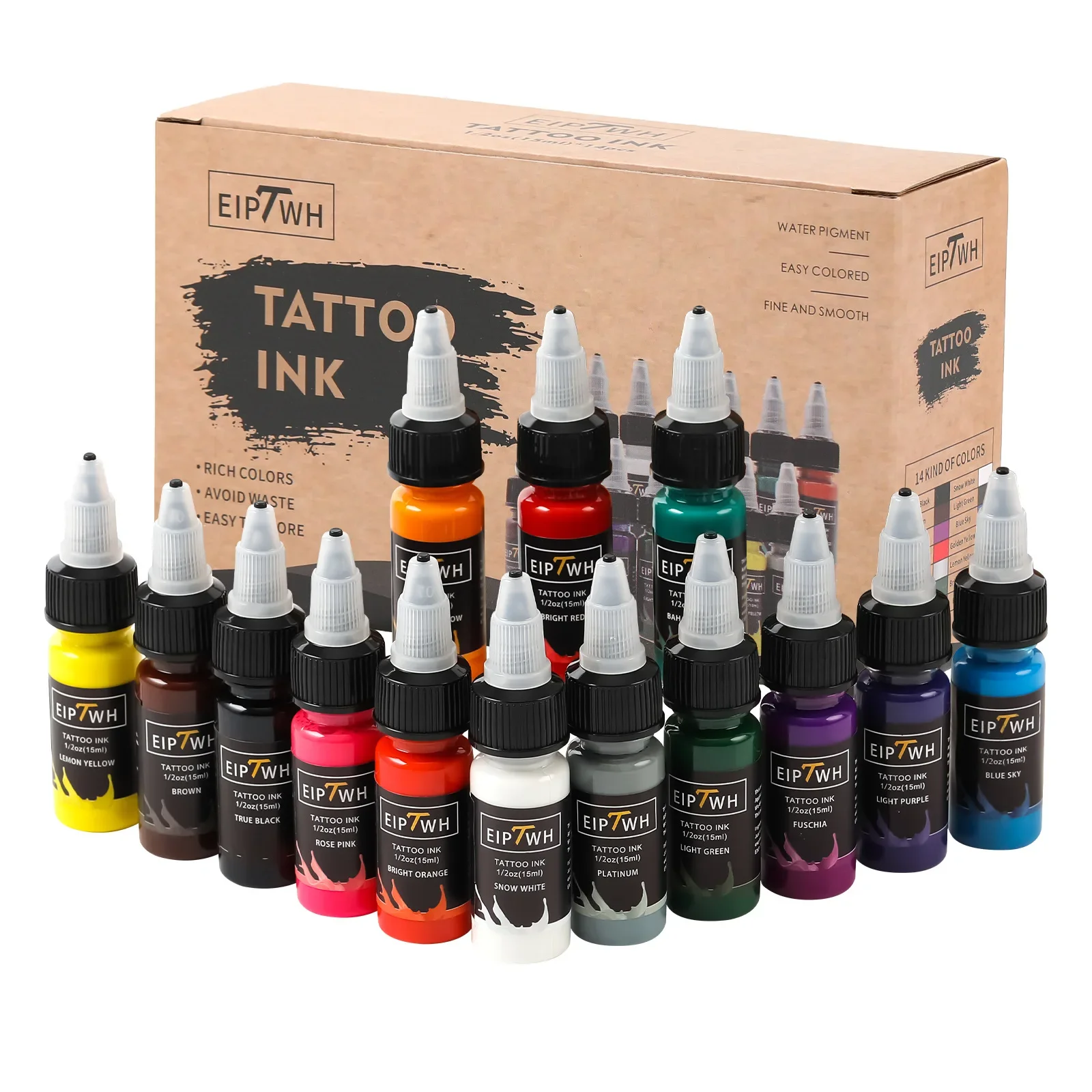 

15ml 14colors Tattoo Ink Pigment with Box Body Art Tattoo Kits Professional Beauty Paints Makeup Tattoo Supplies Semi-permanent