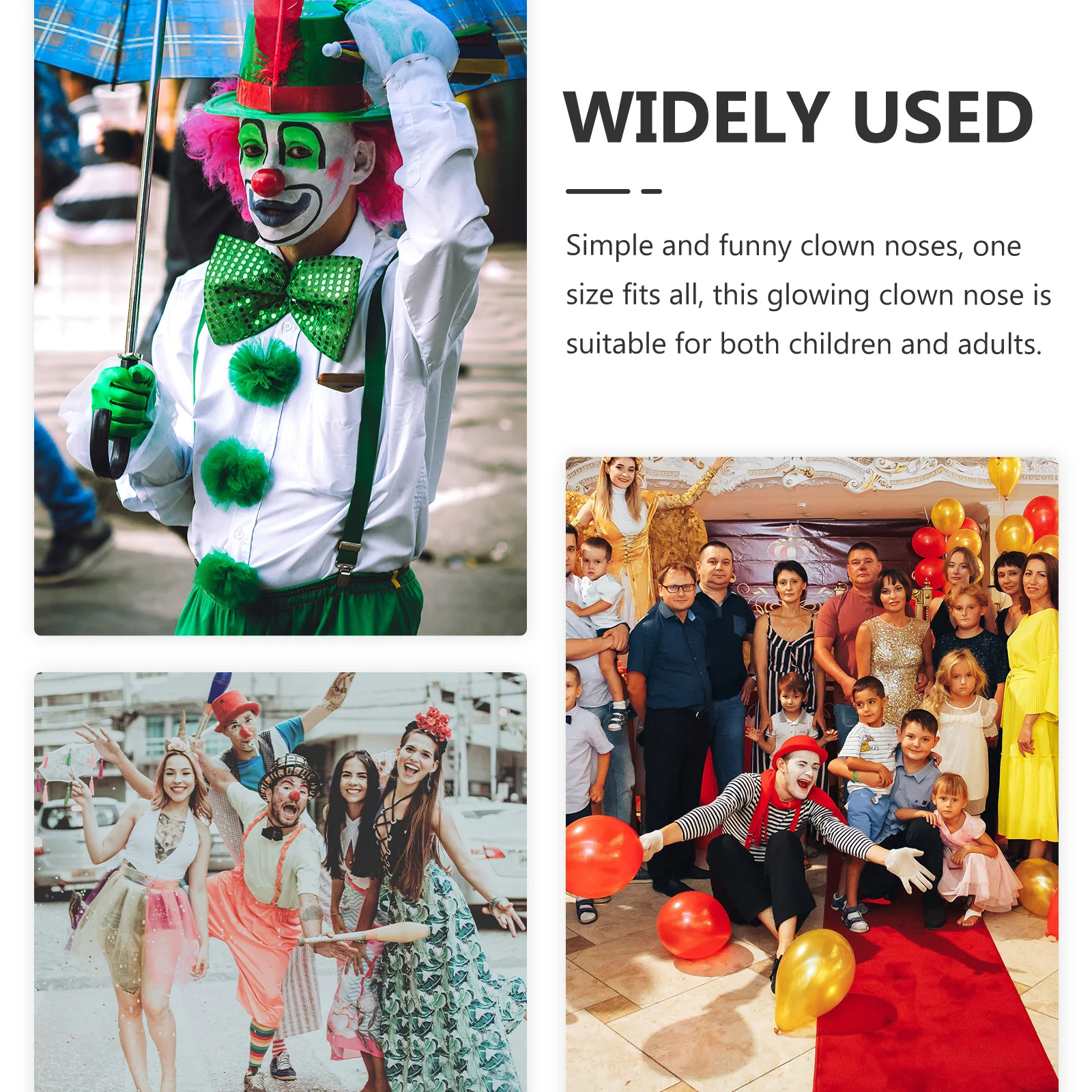 

4 шт. светодиодный светящийся клоун, прочный виниловый материал, один размер, подходит для всех костюмов на Хэллоуин, реквизит, забавный аксессуар для вечеринки