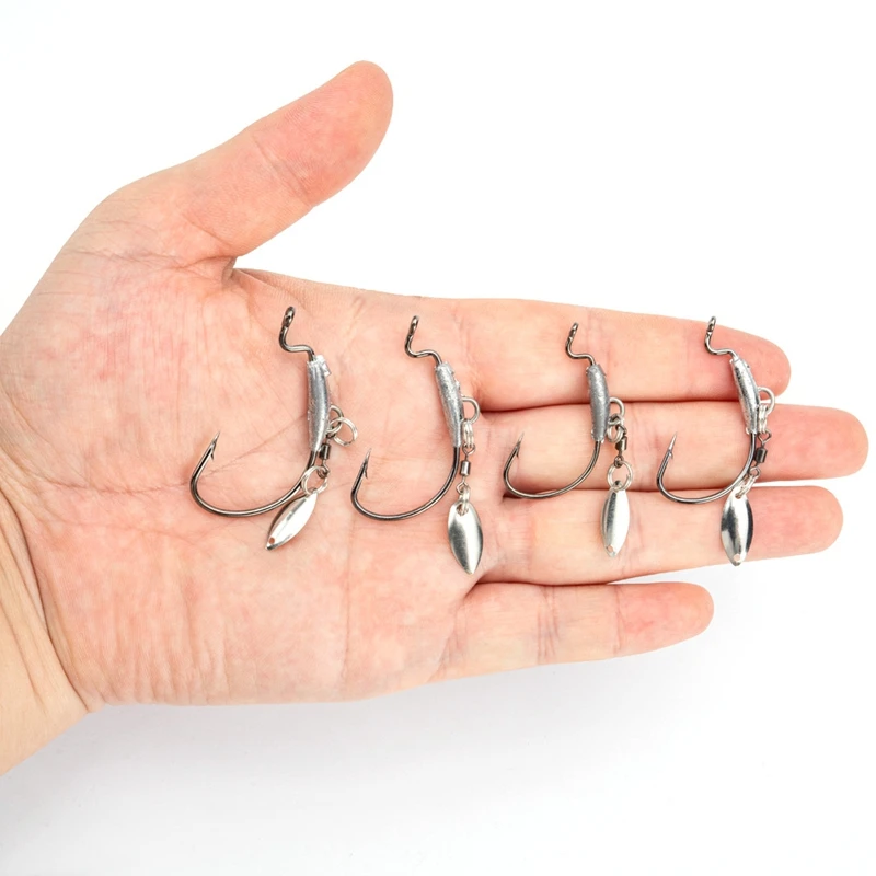 

10Pcs Sharp Barbed Weighted Fishing Hooks High Carbon Steel with Lock Pin, Crank Worm Hooks for Soft Lures Fishing
