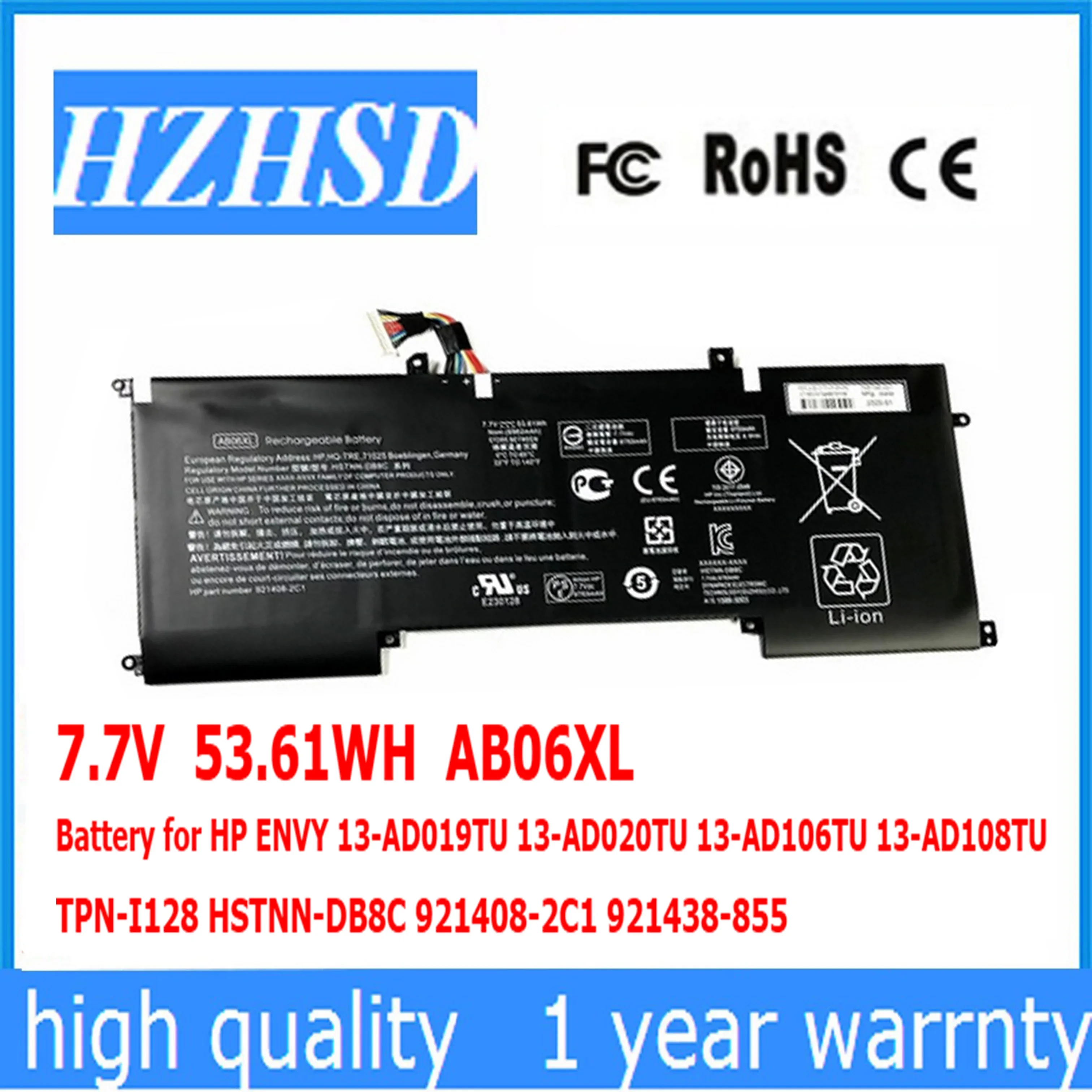 7.7V 53.61WH​​​​​​​ AB06XL Battery for HP ENVY 13-AD019TU 13-AD020TU 13-AD106TU 13-AD108TU TPN-I128 HSTNN-DB8C 921408-2C1 921438