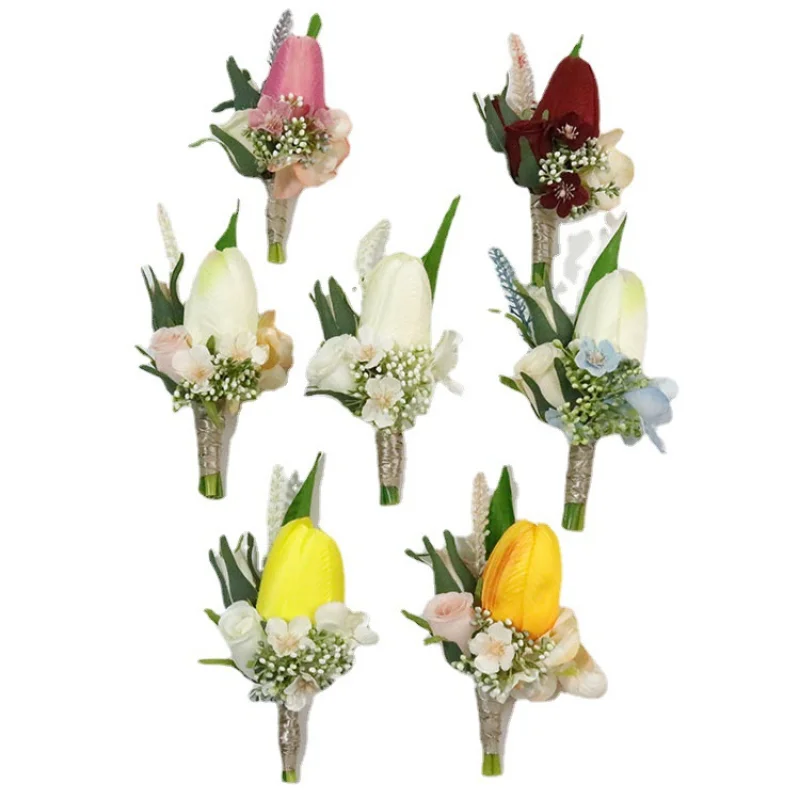 Wit Boutonniere Bruiloft Accessoires Handgemaakte Bruid Bloemen Bruidsmeisje Broche Pinnen Corsage Bruiloft