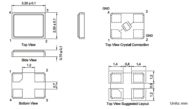 Imagem -05 - Smd Oscilador de Cristal Passivo 10mhz 12mhz 13mhz 15mhz 16mhz 24mhz 25mhz 26mhz 40mhz 20mhz 8mhz 3000 Pcs 3225 4pin 3.2*2.5 mm