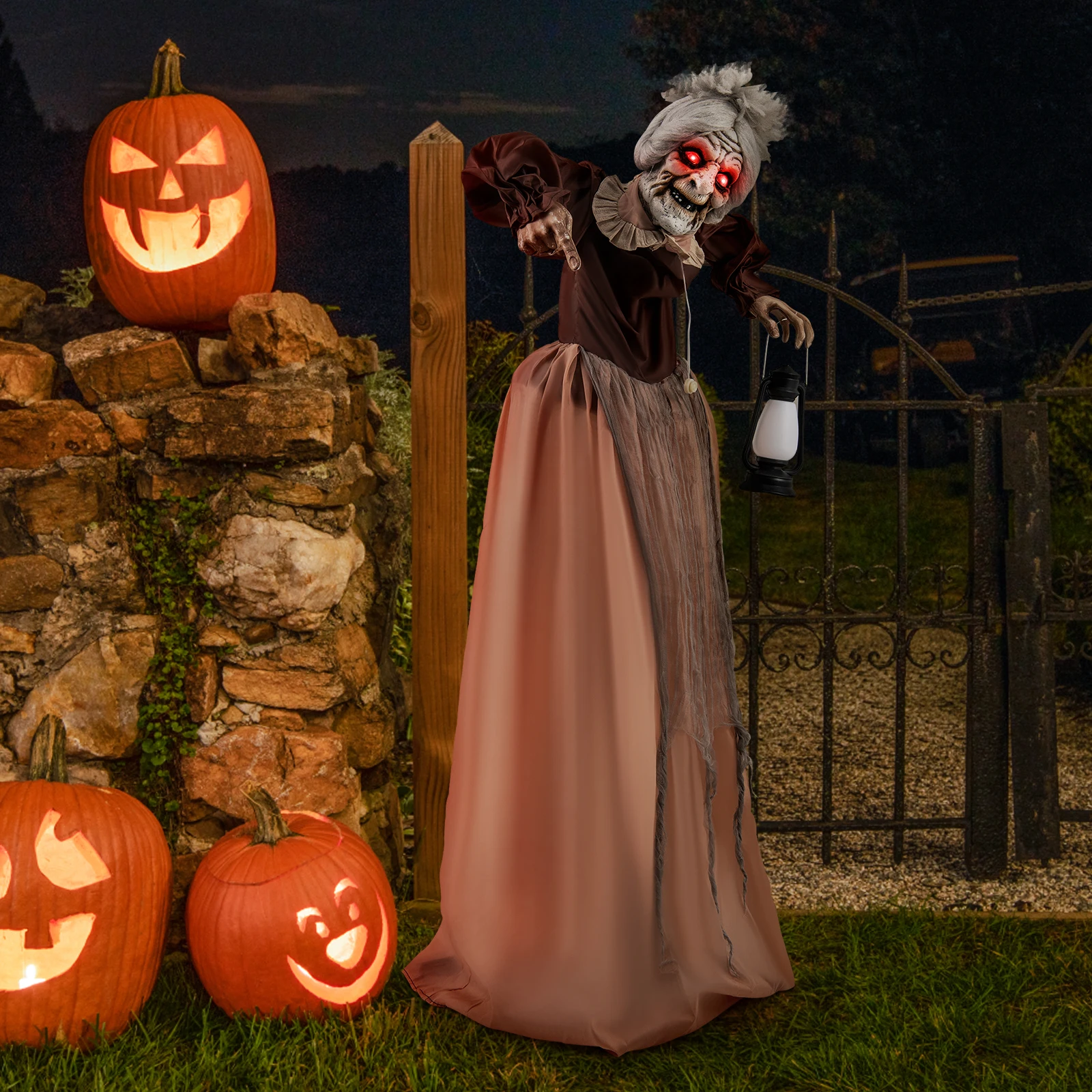 Halloween Animatronic, Talking Zombie Maid in Lantern, Halloween Decorations with Movable Head and Arms, Lights and Sounds 5