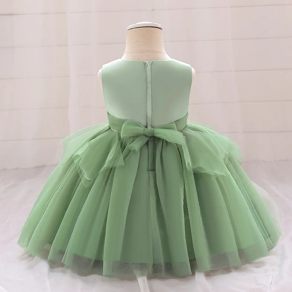 Baby Girls Birthday Dress For 1 2 Year Newborn Baptism Pink Green Clothes Toddler Kids Elegant Christening Party Gown Vestidos