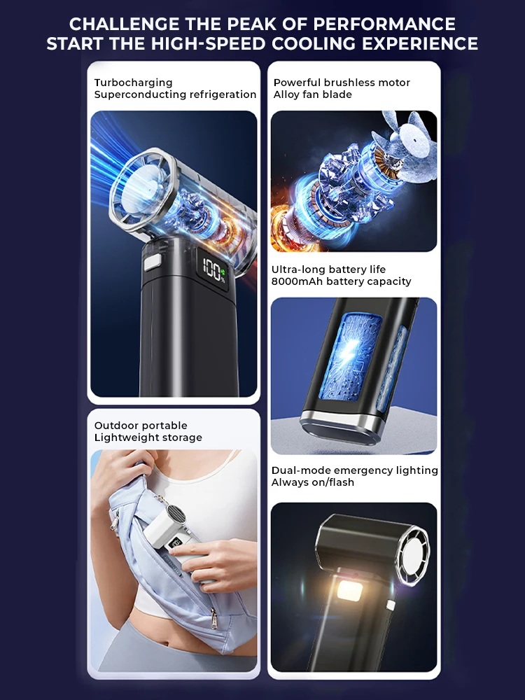 8000mAh Multipurpose Jet Fan Cordless Computer Cleaning Blower Tool Air Jet Blower 450000RPM Strong Blowing With Power Display