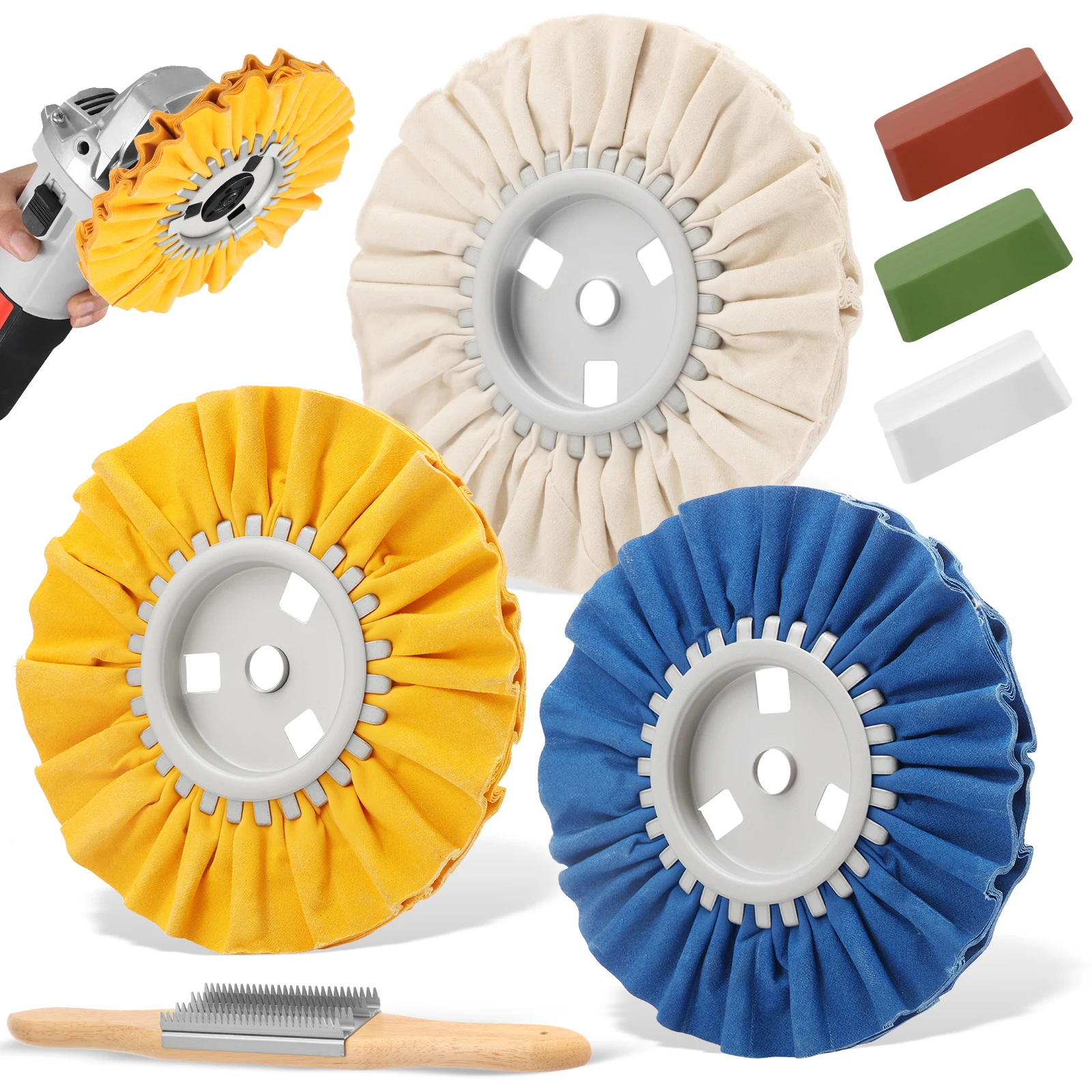 

3 шт., 8 дюймов, шлифовальный круг для дыхательных путей, 5/8 дюйма, алюминиевый комплект для полировки колес с отверстием для алюминиевой полировки металла, полировальный круг