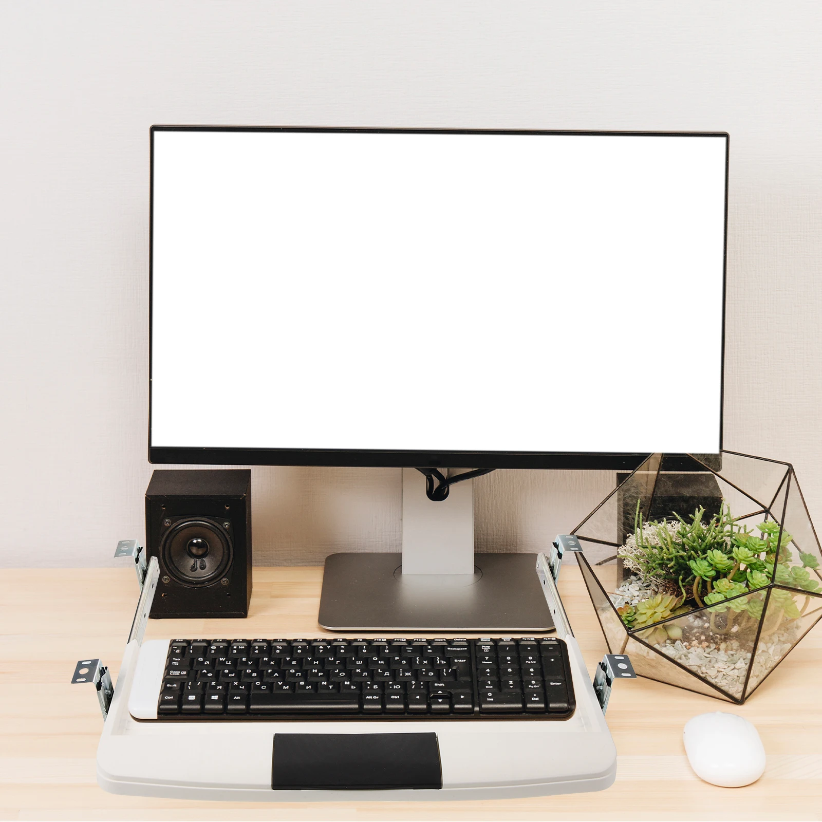 

Keyboard Tray Under Desk Slide Out Computer Holder White Rotating Mouse Pad Large Space Ergonomic Typing Long Use