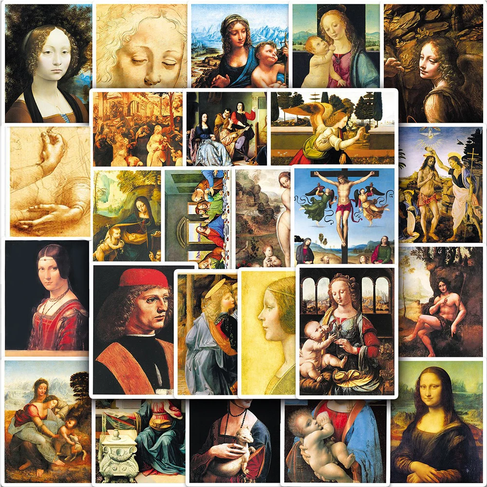 10/30/50pcs World Da Vinci Oil Painting Stickers for Laptop Skateboard Car Bike Waterproof Aesthetics Decorative Decal Toys Gift
