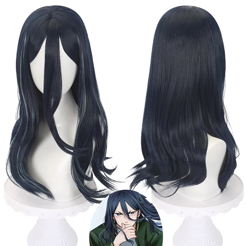 Peluca sintética ondulada azul oscuro de longitud media para Cosplay, fiesta de disfraces, Halloween, Anime, juego de rol, mujeres y niñas