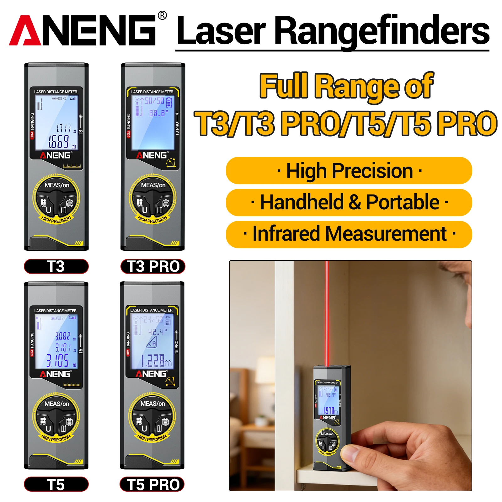 Aneng T5/T5Pro/T3/T3Pro Series Rangefinder Set With A Range Of 30 Meters And 50…