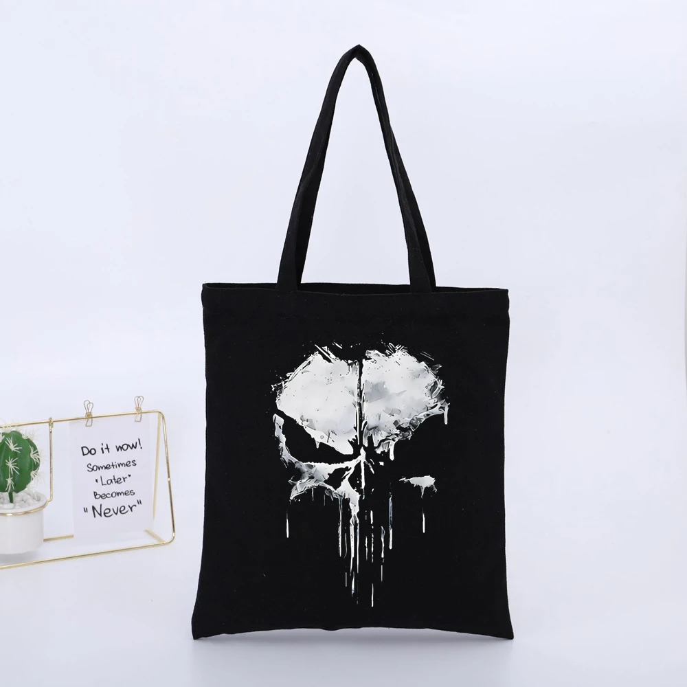 Skull Graphic Canvas Tote Bag, Urban Style for Daily Shopping and Casual Outings