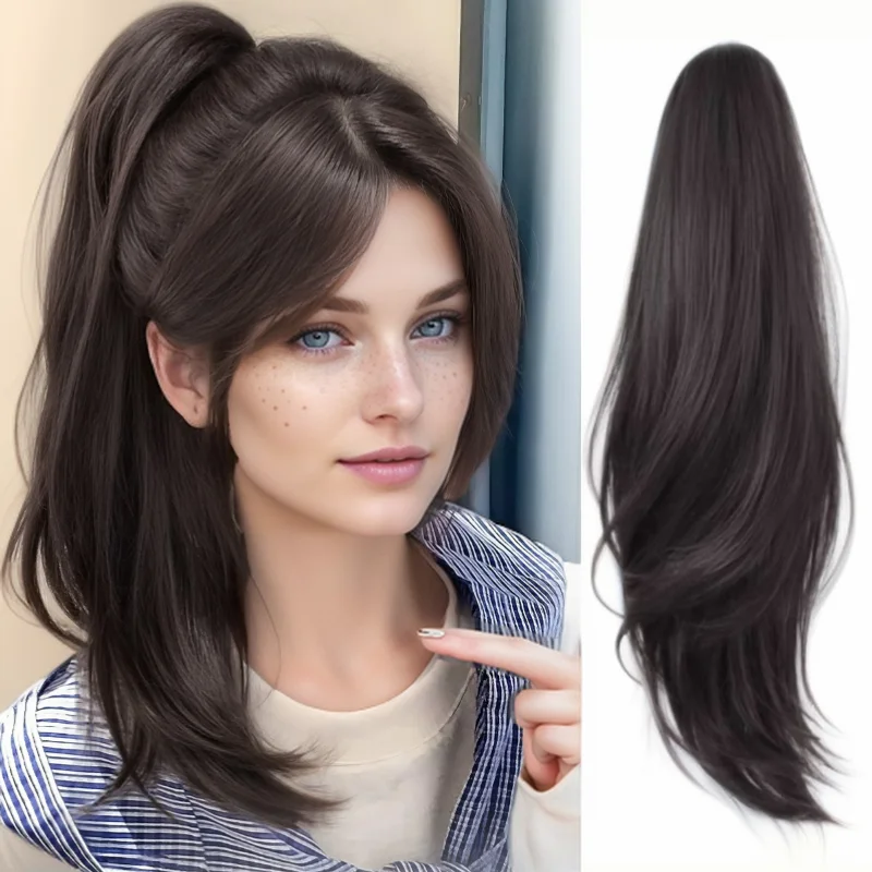 

Natural Wavy Synthetic Claw Clip Ponytail Wig With Grab Clip Long Curly Layered Ponytail for Women Daily Use Hair Accessories