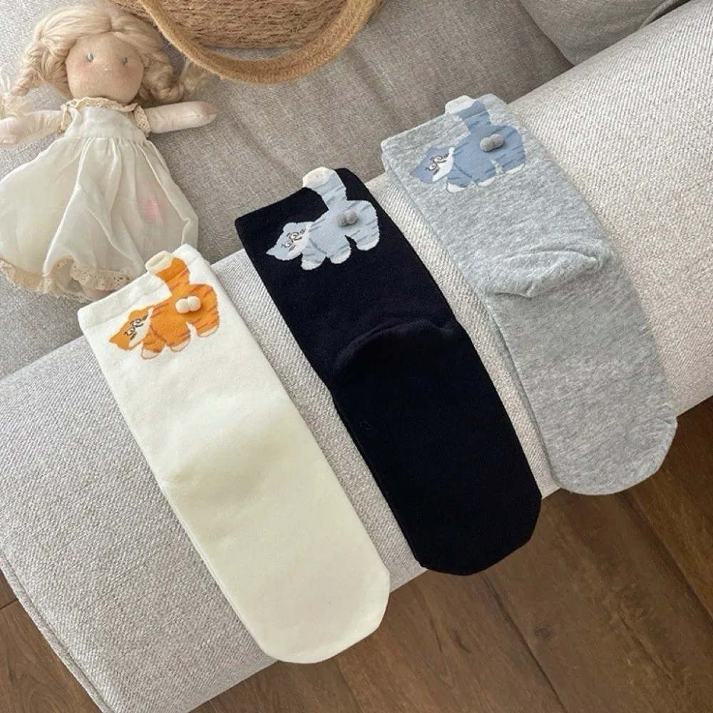 

5 Pairs Cute Soft Cartoon Cat Socks Fun Design Elastic 3D Cat Eggs Socks Comfortable Hosiery Mid-Calf Socks Streetwear