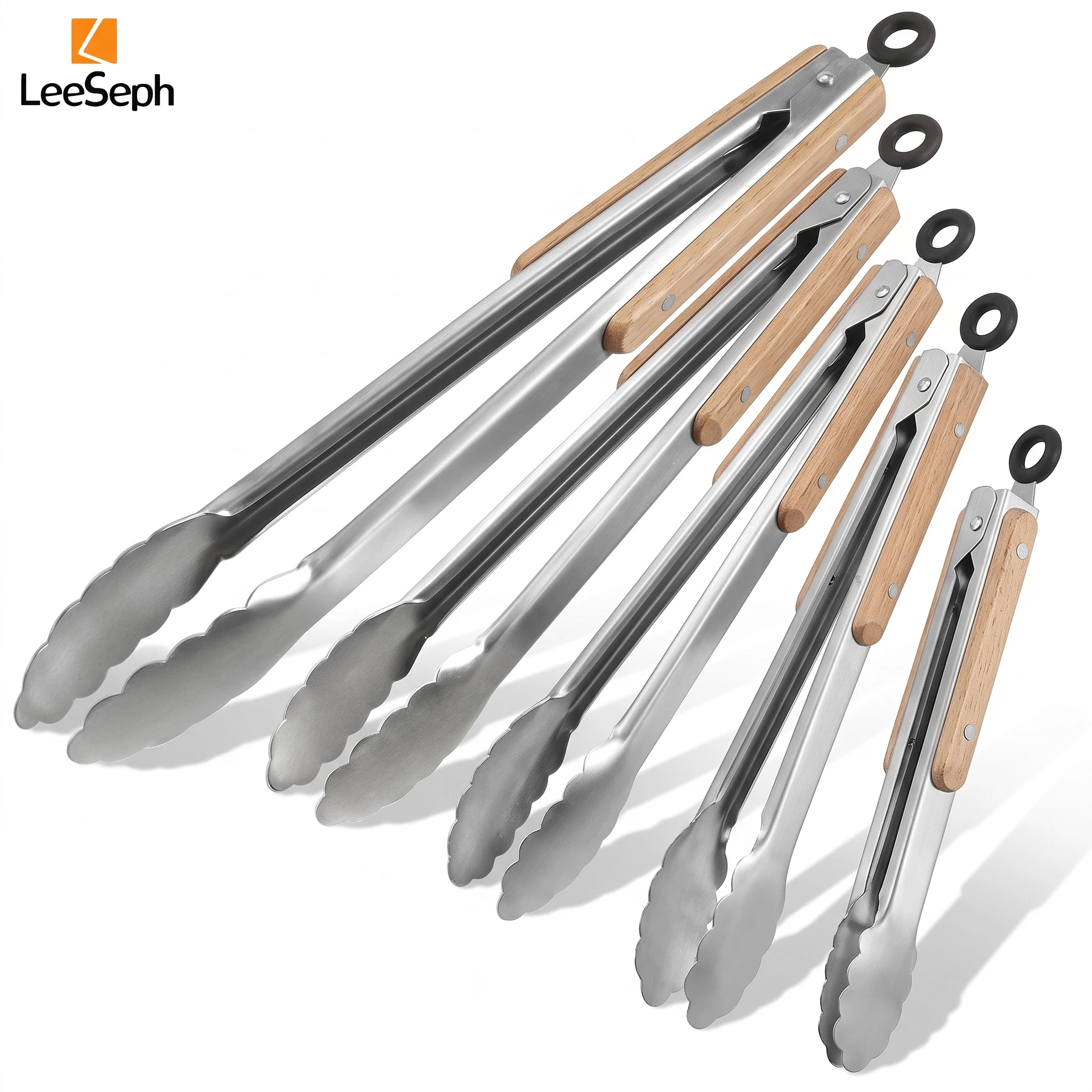 Stainless Steel Cooking Tong with Oak Handle, Barbecue Tong Salad Tong with Locking Ring, Kitchen Gadget for Salad Grilling BBQ