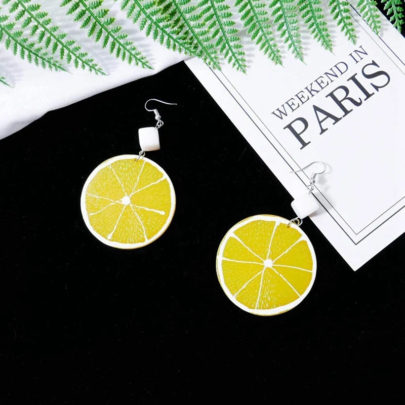 Summer Resin Fresh Lemon Orange Slice Drop Earrings Women Acrylic Fruit Jewelry