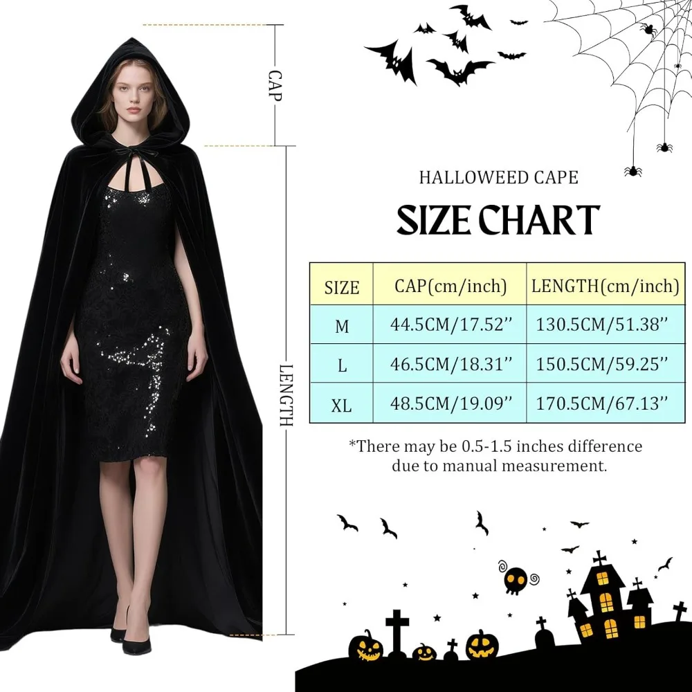 Kapmantel Fluwelen Cape met Kap Halloween Capes voor Vrouwen Heksenkostuum Vampiermantel Tovenaarsgewaad Cosplay