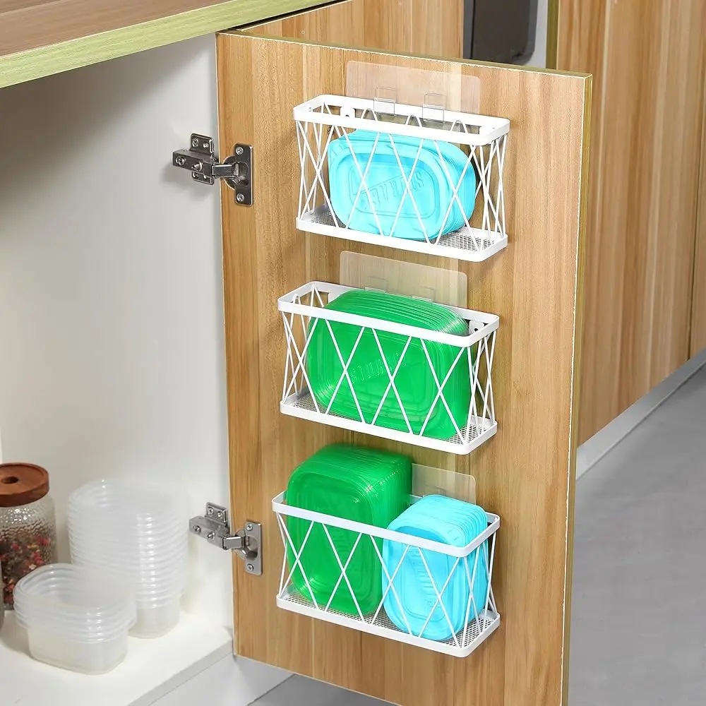 

3 Pa Adhesive Cabinet Door Organizer - Lid Storage Organizer For Tupperware, Wall Mounted Pantry Door Organizer Kitchen Rv