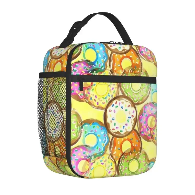 Colorful Donut Insulated Lunch Bag Portable Waterproof Oxford Thermal Lunch Box Food Bento Box for Women Girls Work School
