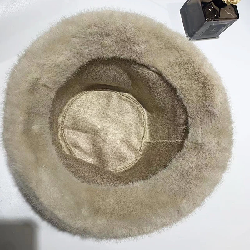 2024 Winter New Bow Bucket Hat for Women Faux Fox Fur Warm Windproof Fluzzy Fashion Panama Female Cute Versatile Fisherman Cap