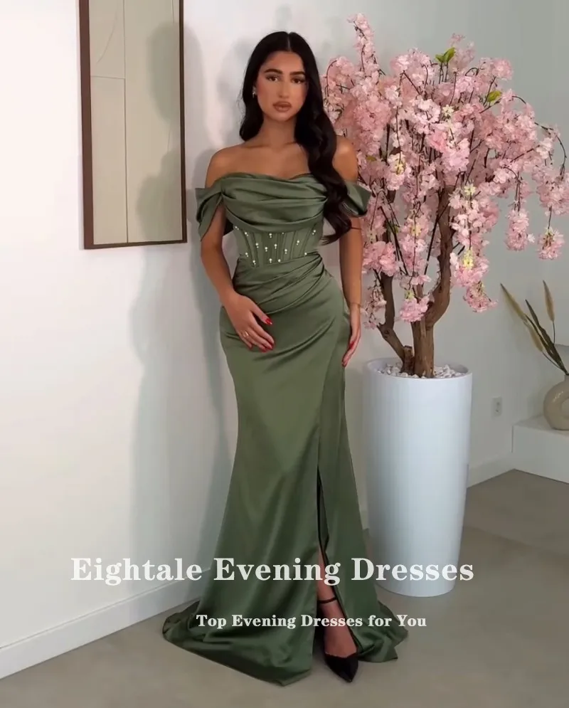 Eightale อาหรับชุดราตรีที่กําหนดเองปิดไหล่ลูกปัดซาติน Mermaid PROM Gowns งานแต่งงาน Abendkleider Hochzeit