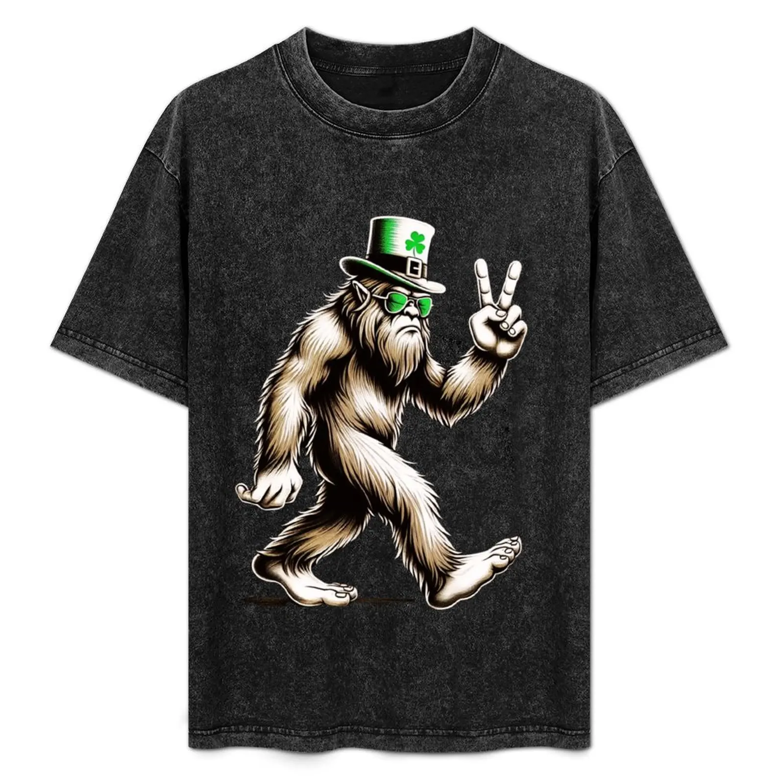 

Funny St. Patrick’s Day Irish Sasquatch Bigfoot humorously flashes peace signs T-Shirt Graphic Print Short Sleeve T-Shirt