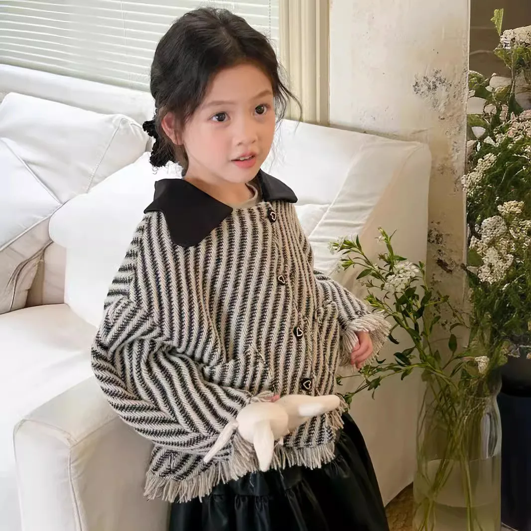 Girls Clothes Korean Style 2024 Autumn New Fashion Coat Girl Irregular Tassel Top Girls Sweet Princess Cute Casual Coat