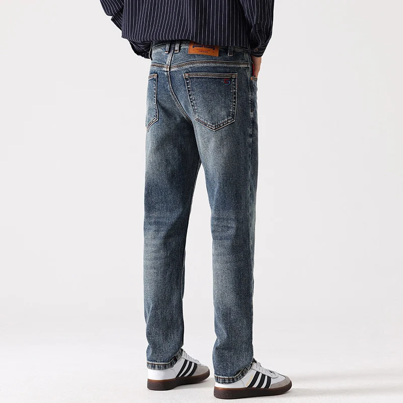 حديثا مصمم أزياء الرجال الجينز عالية الجودة الرجعية الأزرق تمتد سليم صالح خمر الجينز الرجال التطريز Y2K عارضة الدنيم السراويل #3