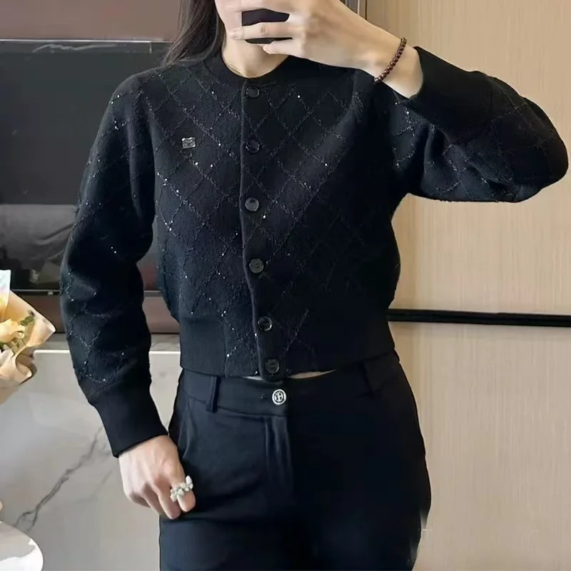 

Ele Bla Diamond Pattern Повседневный женский модный вязаный свитер Осень 2023, S Home New Sle Small Fraance Wind