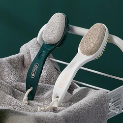 2 In 1 Pumice Stone Foot Brush Scrubber With Handle Feet Exfoliating Dead Skin Remover Massage Brush Pedicure Tool Unisex