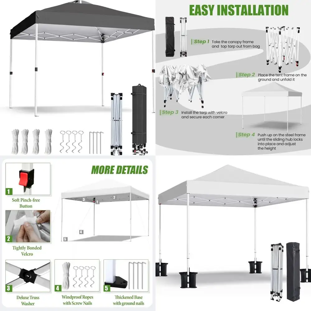 

Сверхмощная всплывающая палатка 10x10 с сумкой для переноски для мероприятий на открытом воздухе, вечеринок, кемпинга и простой настройки