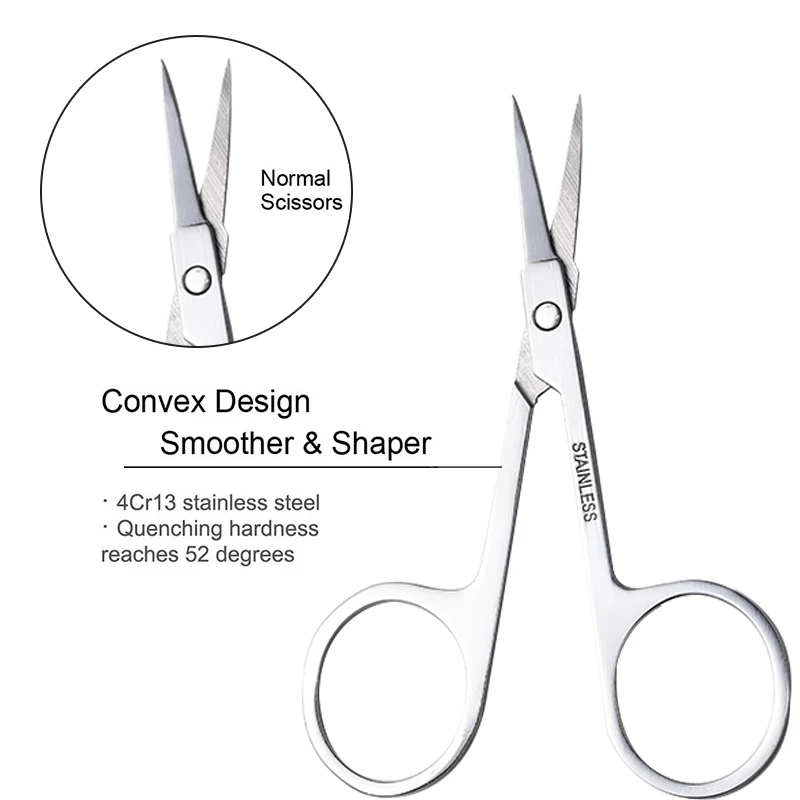1 szt. Nożyczki do makijażu ze stali nierdzewnej z ostrzem wypukłym i spiczastym, do rzęs, brwi, włosów w nosie, małe, cienkie narzędzia do makijażu