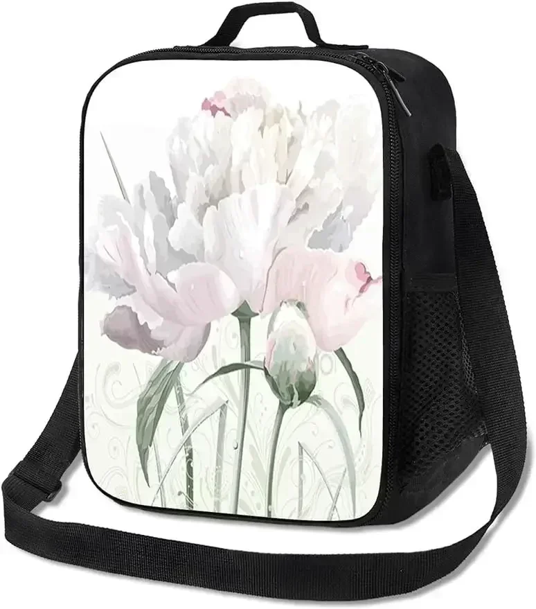 Theme,Insulated Lunch Bag for Women Men,Floral Pink Roses Tulips Abstract,Reusable Leakproof for Adult Office Fit Travel Picnic,