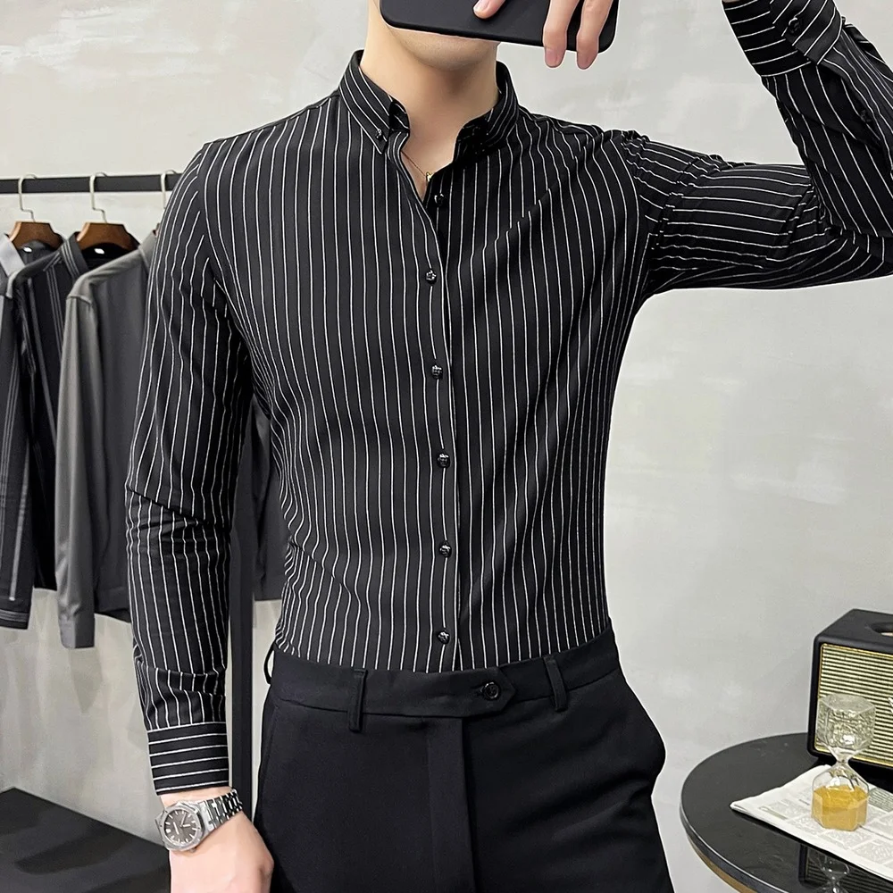 Striped Shirt Mens 2022 Spring New British Style Business Casual Long Sleeve Iron-Free Anti-Wrinkle Dress Shirt Mens Clothing