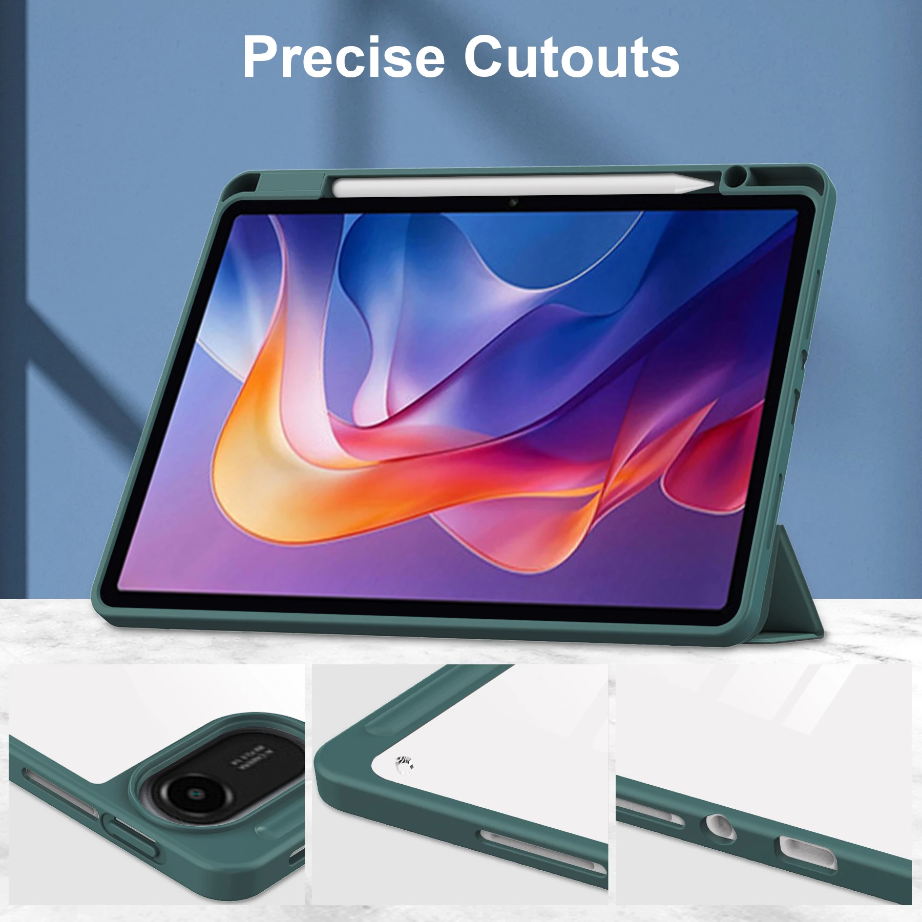 

Чехлы для планшетов Xiaomi Redmi Pad 2 11 дюймов 2025 года, чехол с держателем для ручек, складная подставка, прозрачная нижняя крышка и автоматический сон