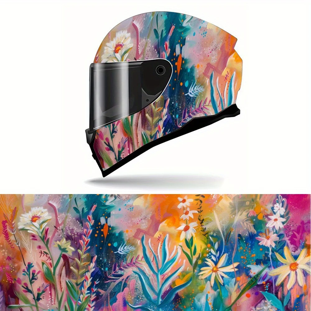 

Full Face Helmet Decals with Colorful Floral pattern - Durable and Waterproof PVC, self-adhesive Motorcycle Racing Helmet Aesth