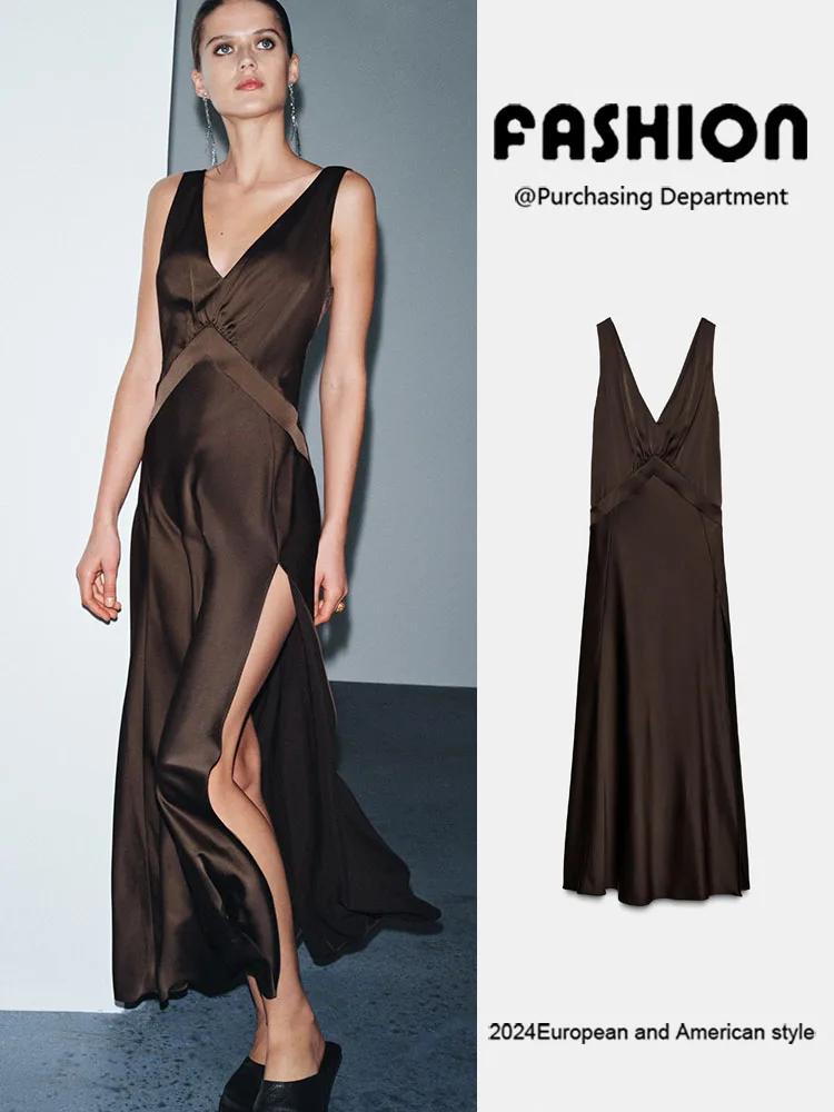 

Зима 2025 г., новое женское модное длинное шелковое атласное платье Ele Strapl Dr, этнический сценический костюм премиум-класса Quali Dr