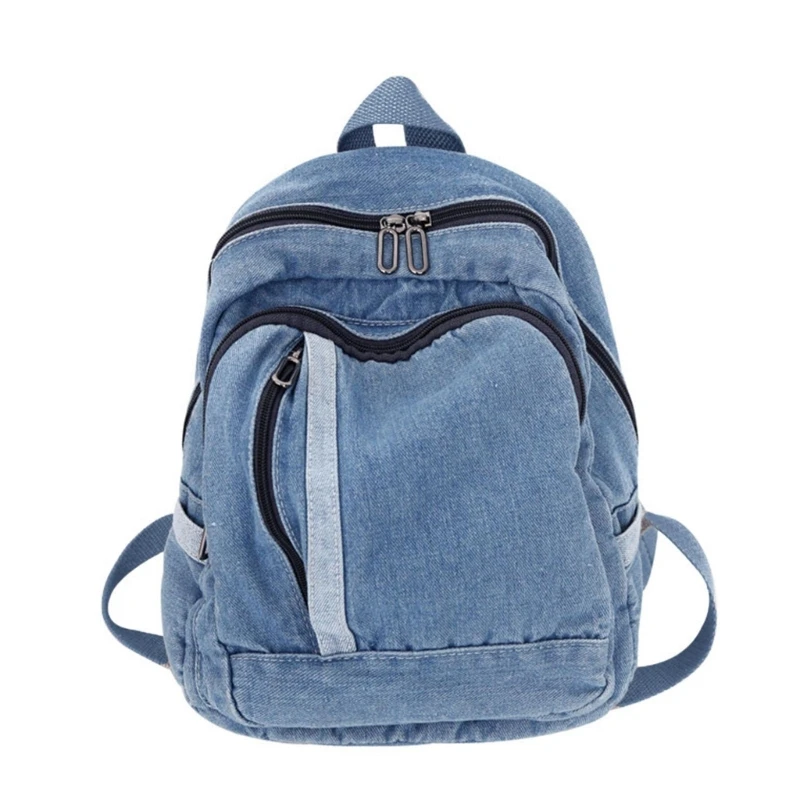 Portable Leisure Blue Jean Backpack Daypack Denim Schoolbag Double Shoulder Rucksack Surprise Gift for Girlfriend 517D