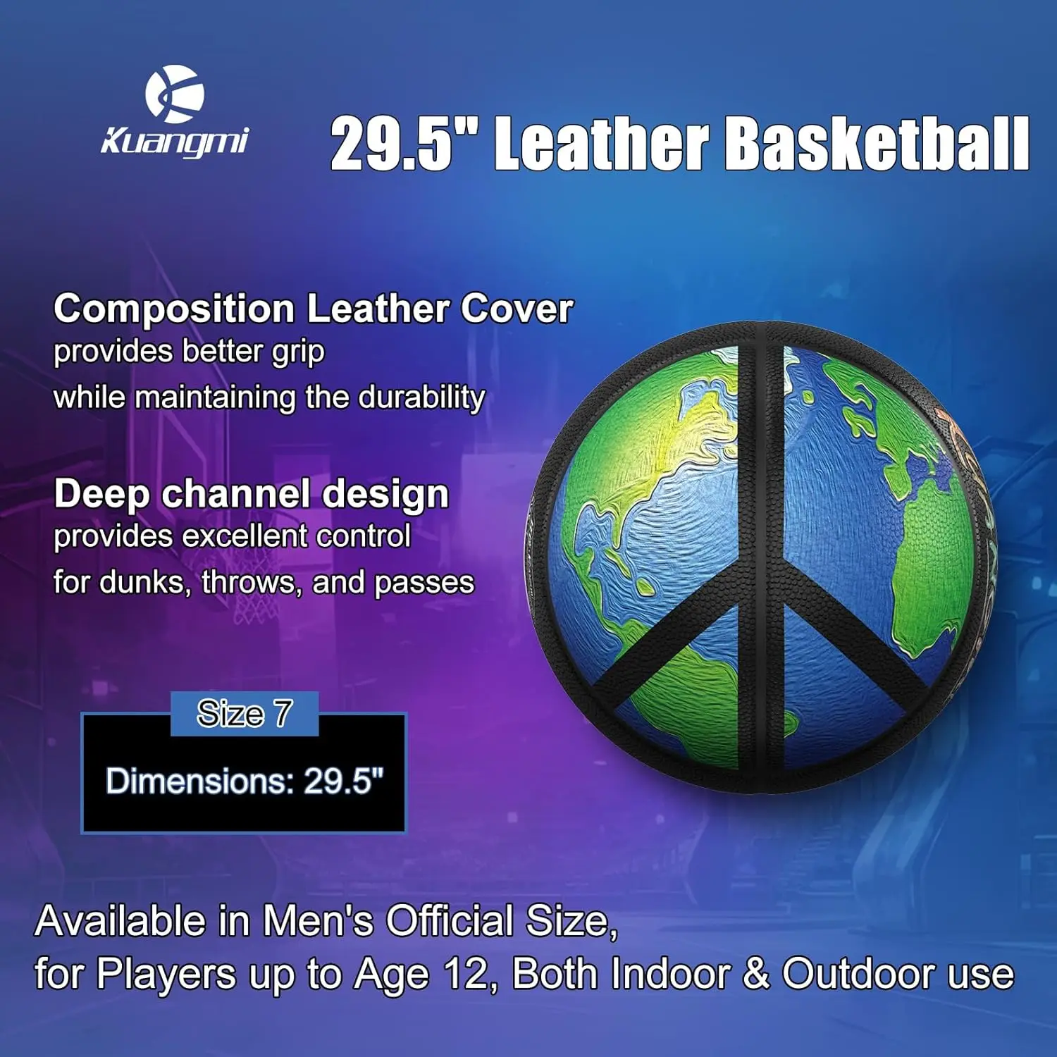 クアンミ ラブ ラッキー シリーズ バスケットボール、公式サイズ7(29.5インチ)、限定コレクターズエディション アートボール